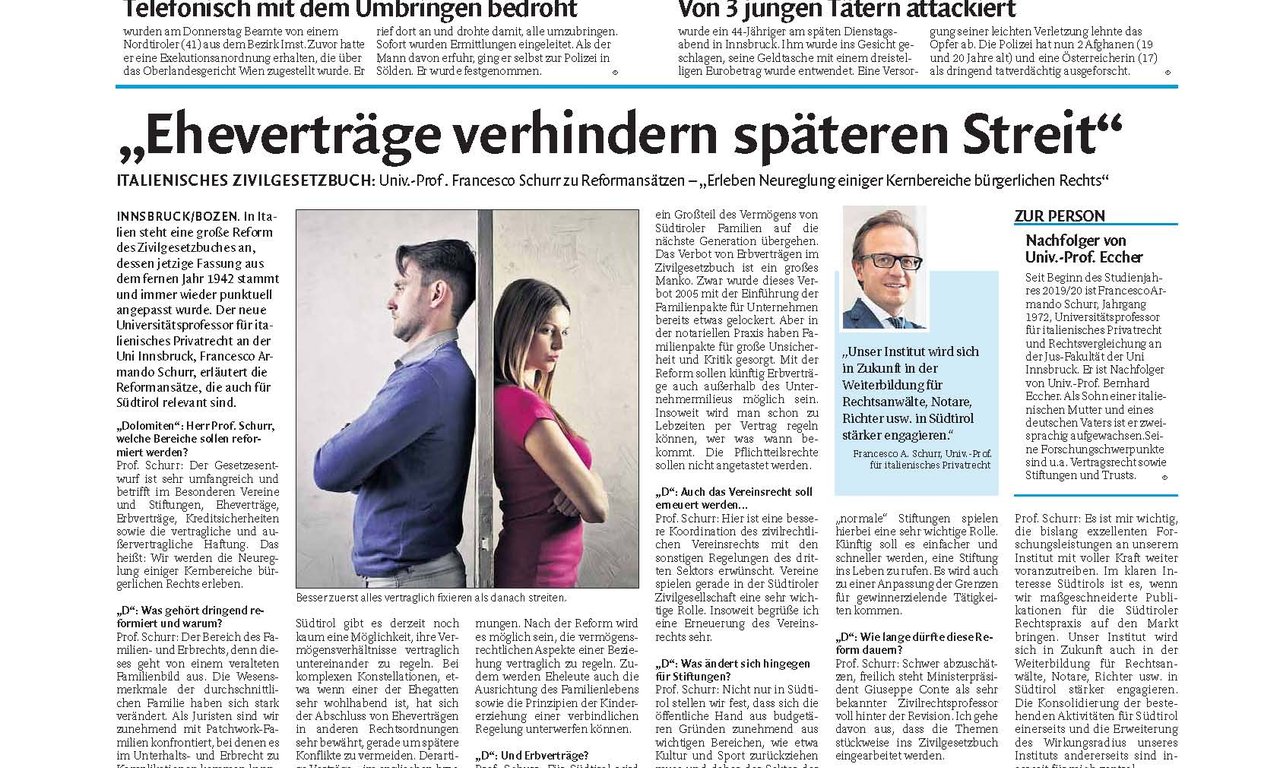 Francesco Schurr zu den Reformansätzen im Italienischen Zivilgesetzbuch