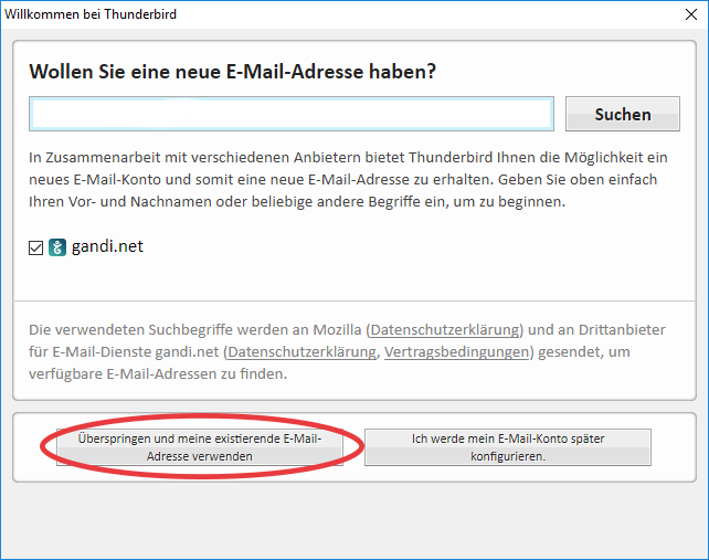 Dialog Willkommen bei Thunderbird