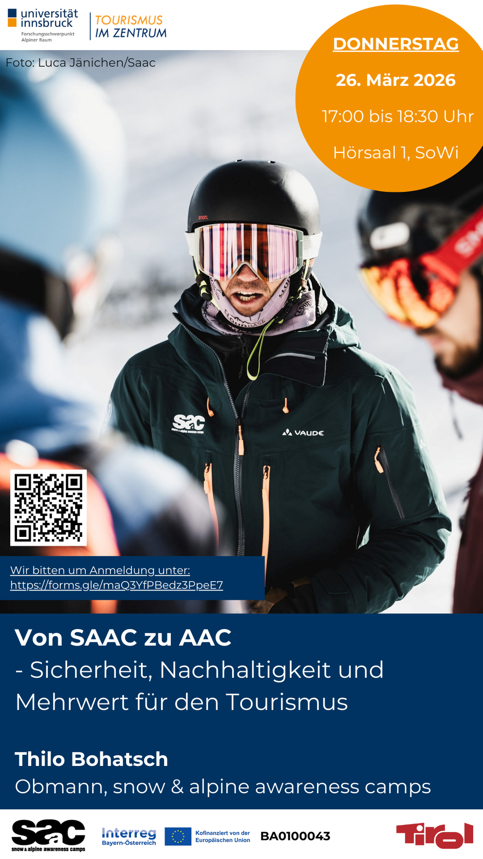 Veranstaltungsplakat für den Vortrag am 26.03.2026 von 17:00-18:30 Uhr im Hörsaal 1, SOWI von Thilo Bohatsch