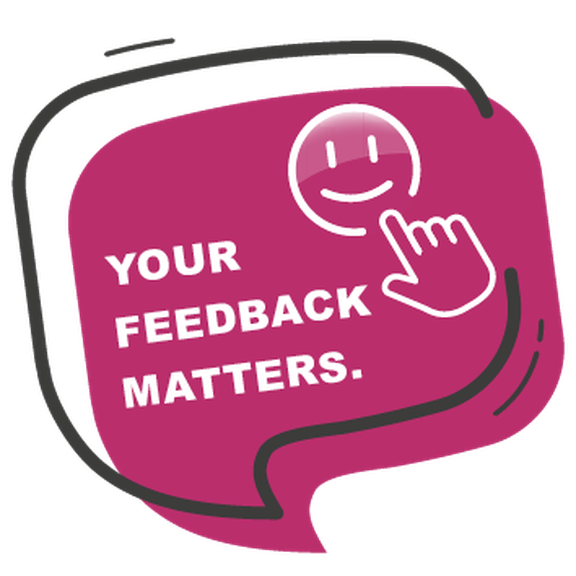 Smiley with text: Your feedback matters.