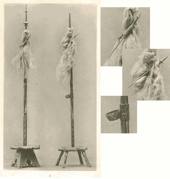 Europe, stool distaffs with spindles