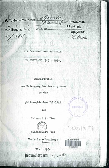 Dissertation von Christiane Draxlmayer-Norden, 1950