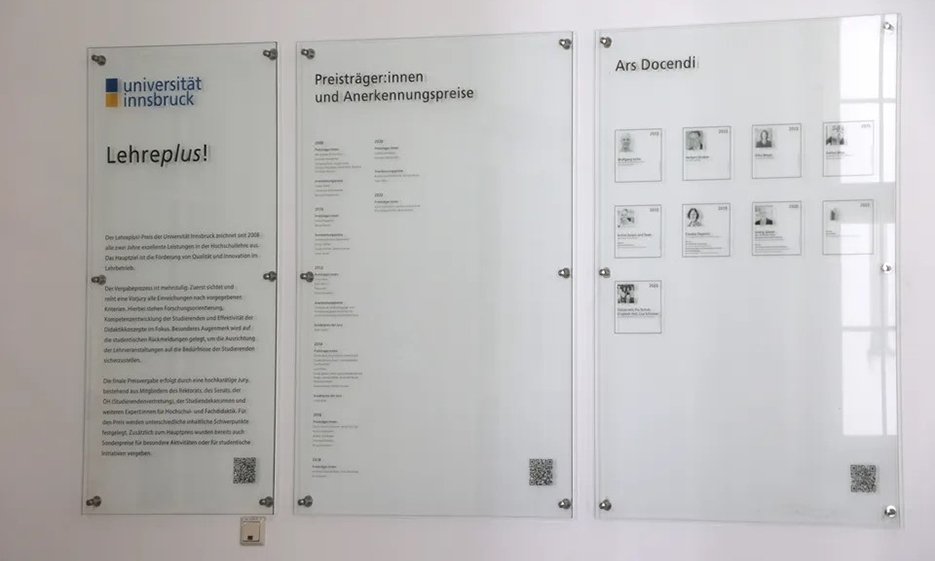 Ehrentafel Lehrepreise. Foto: Universität Innsbruck