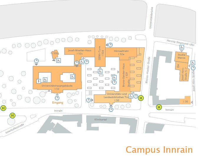 Map of buildings on the Campus Innrain