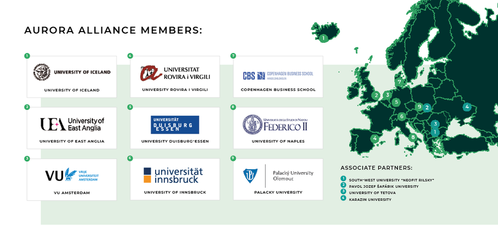 Landkarte und Logos der Mitglieder der AURORA Alliance
