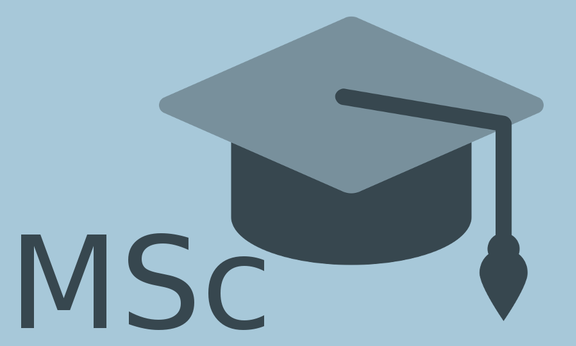 Image showing the abbreviation of the academic degree MSc and a hat used at graduation ceremonies