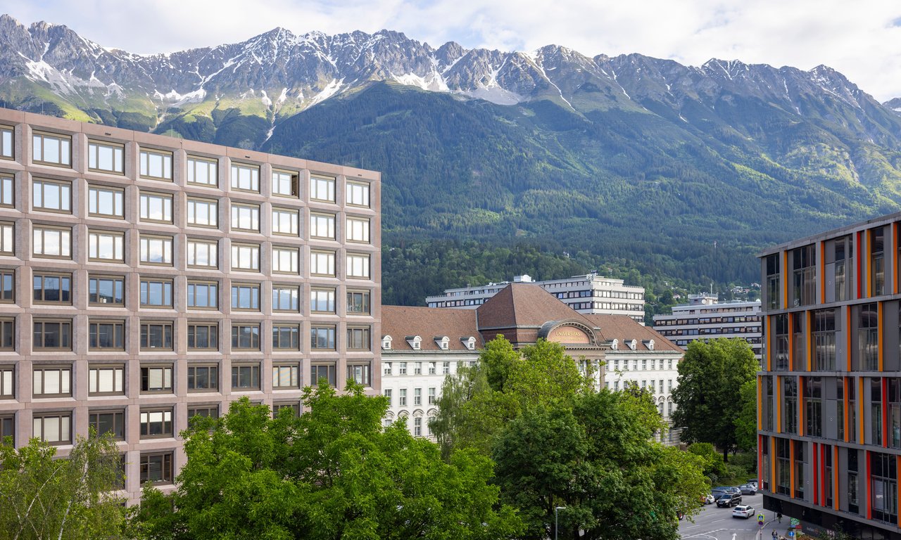 Blick Agnes-Heller-Haus und Hauptgebäude