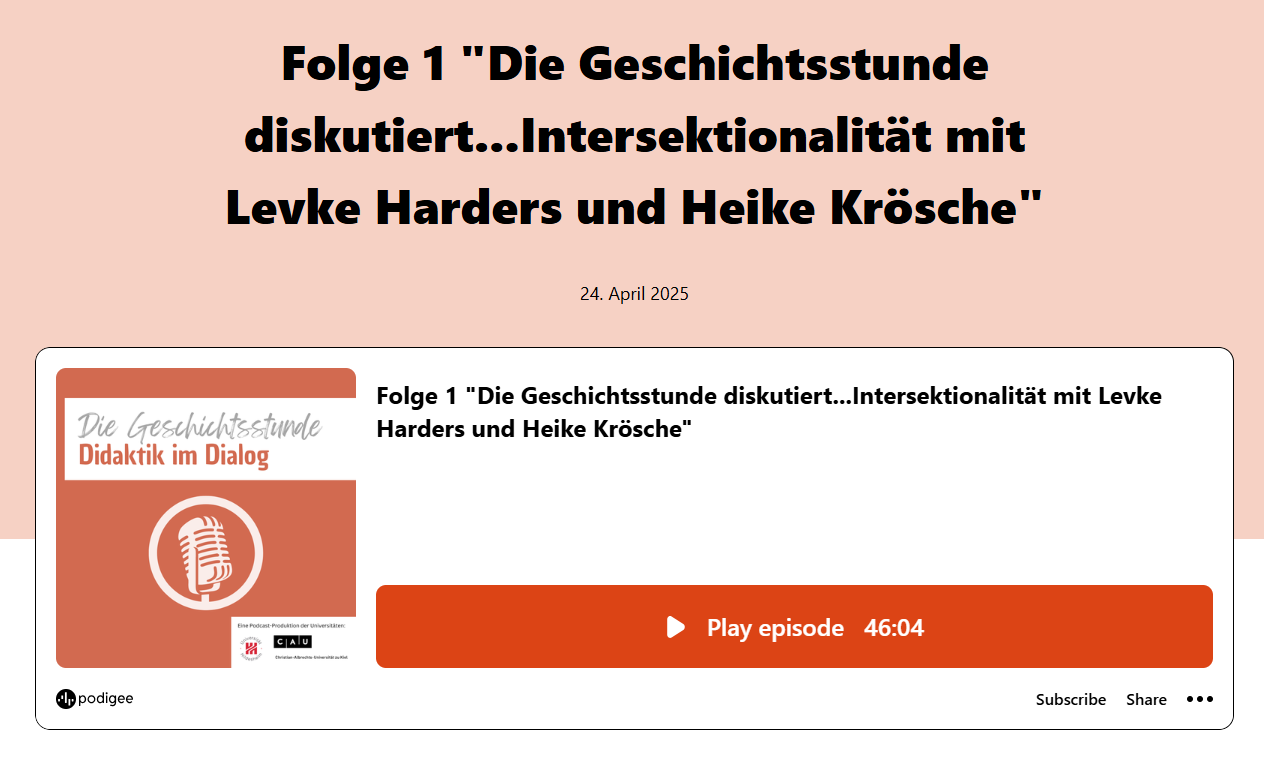 Screenshot Homepage Podcast "Geschichtsstunde"