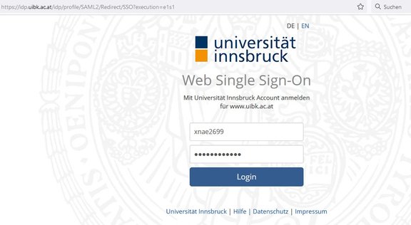 Web Single Sign-on - Anmeldefenster der Universität Innsbruck