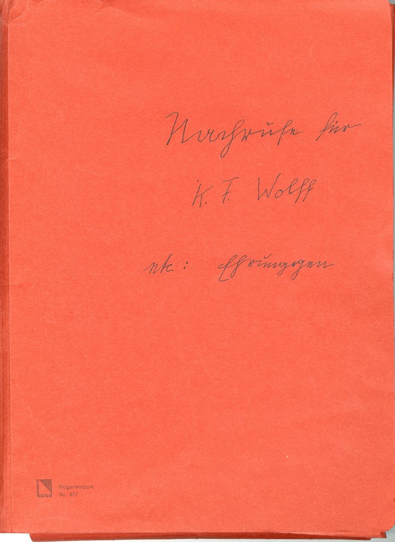 Von Karl Felix Wolff (1879–1966) eigenhändig beschriftete Mappe „Nachrufe für K. F. Wolff“. © Forschungsinstitut Brenner-Archiv
