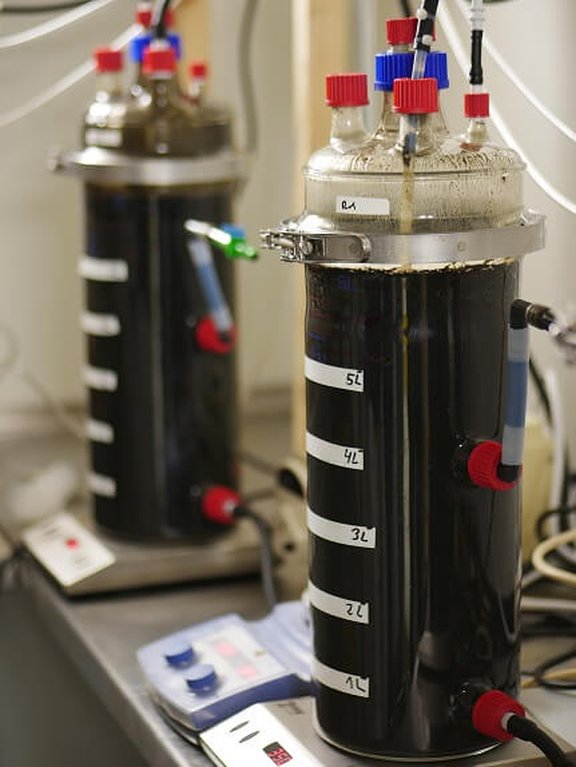 Bioreaktoren im Labormaßstab (6.5 L) zur Evaluierung der getesteten Optimierungsstrategien im Zuge eines Langzeitversuchs (224 Tage).