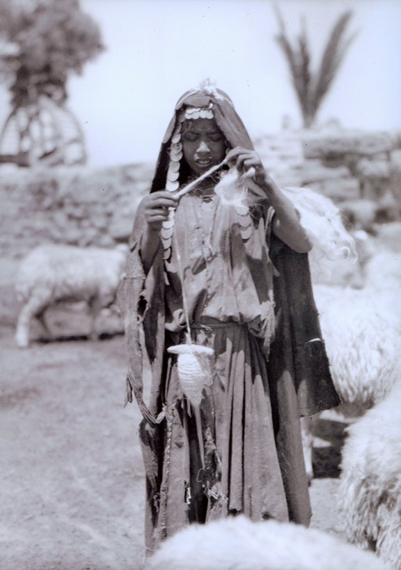 Israel, Sharon, Bedouin shepherdess spinning