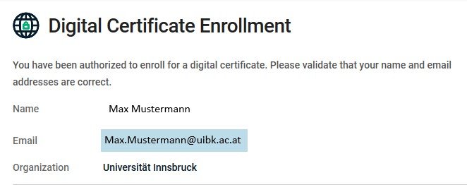 Auswahl Zertifikat neu
