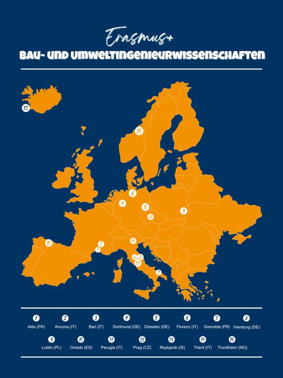 Karte der Erasmus Optionen