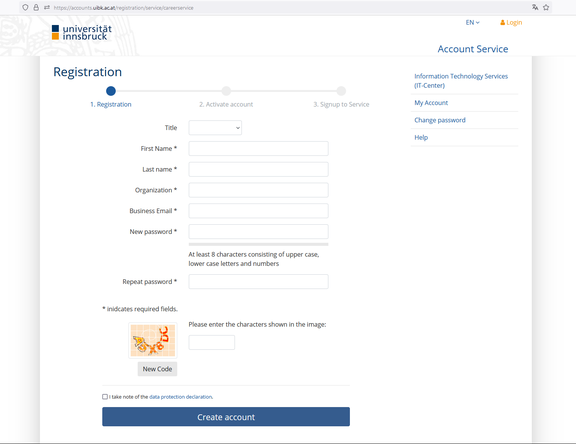 Screenshot Registration Step 1