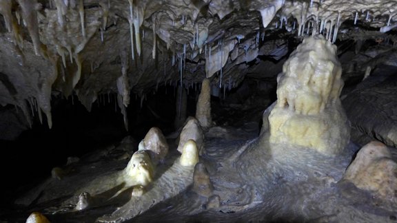 Blick in eine Höhle mit Tropfsteinen