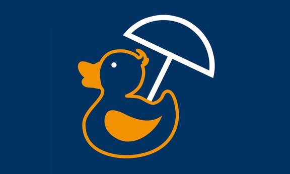 Grafik einer Ente mit Sonnenschirm