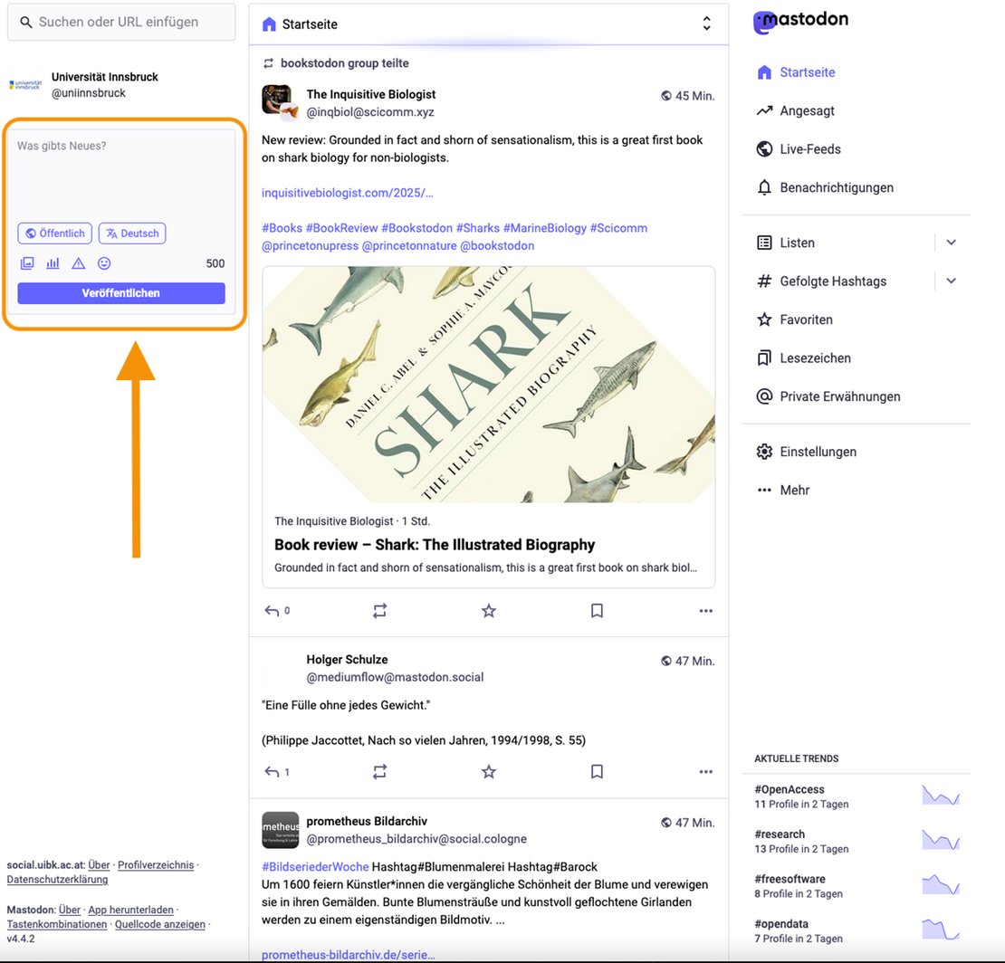 Screenshot Mastodon: Posting verfassen