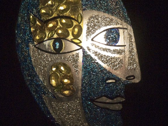 Swarovski exhibition face made of crystals, lighted