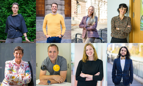 Porträts von acht Mitarbeiter:innen der Universität