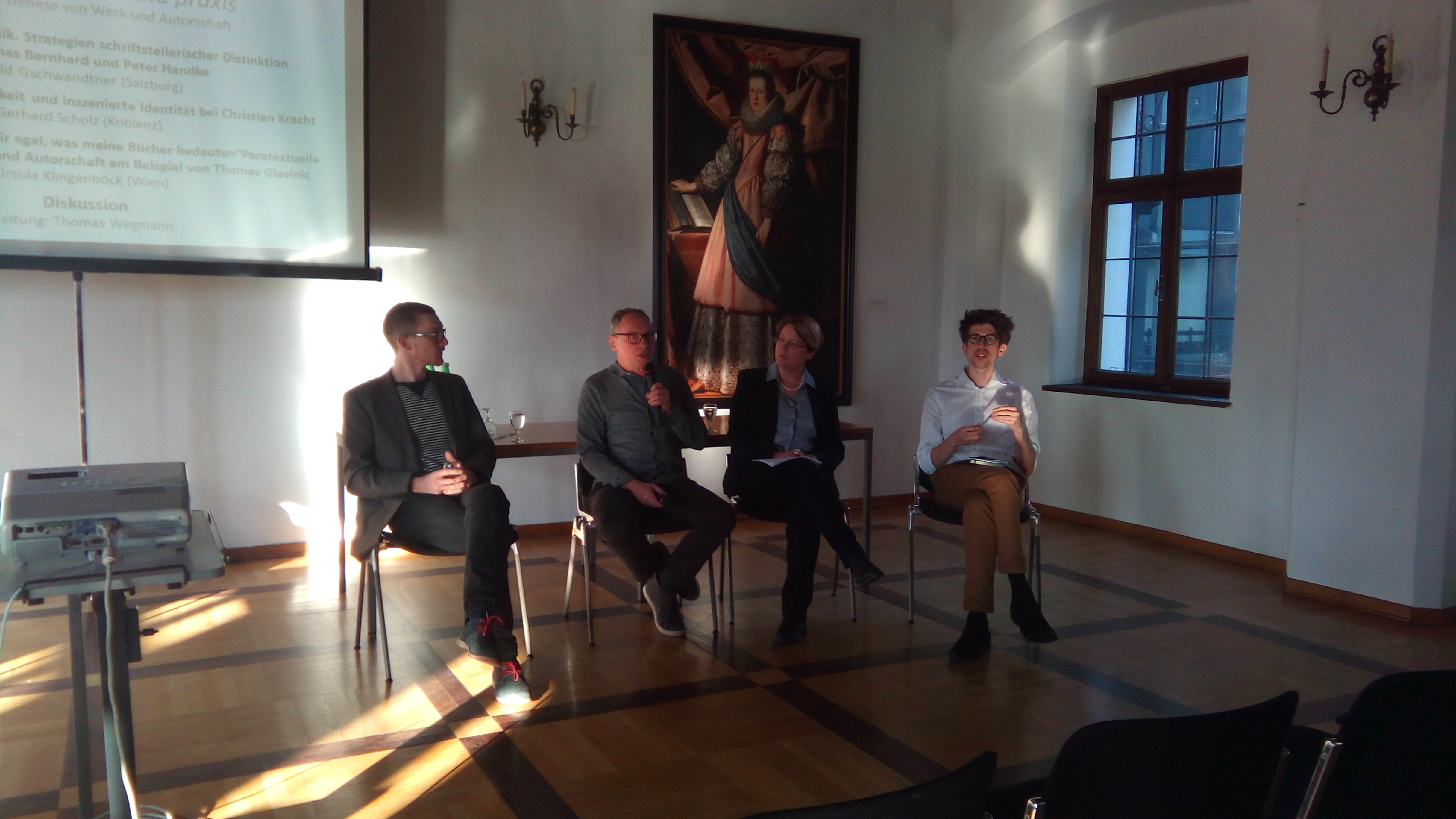 Gerhard Scholz, Thomas Wegmann, Ursula Klingenböck und Harald Gschwandtner in der letzten Diskussion der Tagung
