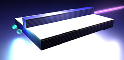 Laserlicht produziert in dem speziell strukturierten Halbleiter immer neue, verschränkte Photonenpaare.