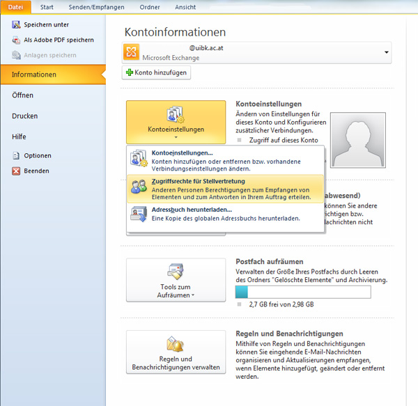 Kontoeinstellungen Outlook